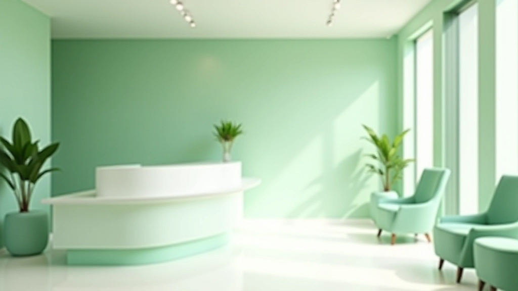 Studio medico moderno con design tranquillo e colori naturali, accogliente